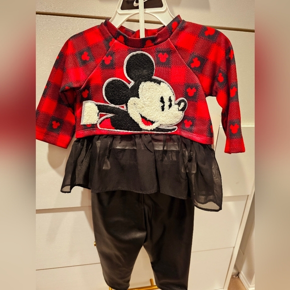 Disney Other - Red Plaid Mickey Mouse Outfit with Black Tulle 12 Months.